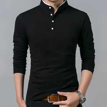 Aukštos kokybės vyriški Polo marškinėliai vyrams ilgomis rankovėmis išlaikyti šiltas Polo marškinėliai stovėti apykaklės, paprastas atsitiktinis medvilnės didelis dydis s-3xl marškinėliai