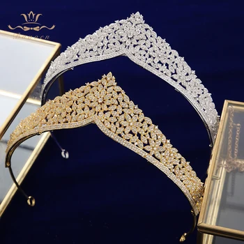 Aukščiausios Kokybės Europos Brides Aukso Žiedų Cirkonis Hairbands Kristalų Tiara Vainikai, Vestuvių Plaukų Aksesuarai Gimtadienio Dovana