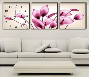 Aukščiausios Kokybės skaičiuojami laikrodis kryželiu rinkinys triptiką triptich lilly calla gėlių žiedai, laikrodžiai, įtrauktos