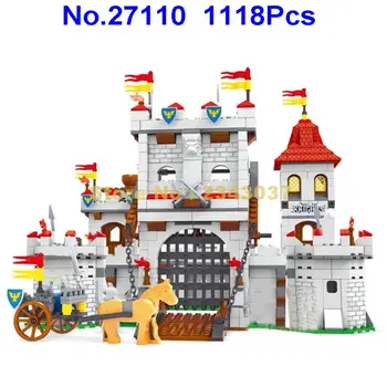 Ausini 1118pcs knight castle vežimo viduramžių 9 kūrimo bloką Žaislas