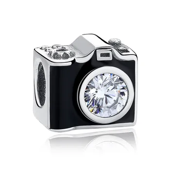 Autentiškas Realių 92 5 Granulių Juodo Emalio Kamera Su Kristalų Talismanai tinka 3mm Bangle Apyrankės Papuošalai 