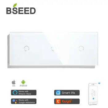 BSEED 3Gang Wifi Kontroliuoti Šviesos Jungiklis Touch Sensorius Jungiklis Sienos Jungiklis 3 Spalvų Kristalų Klasės Skydelis Smart Switch 