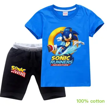 Baby girl drabužius trumpomis Rankovėmis Vasarą Cartoon kids marškinėliai Topai+Šortai Pižama Komplektas Berniukų Drabužius, Sonic The Hedgehog