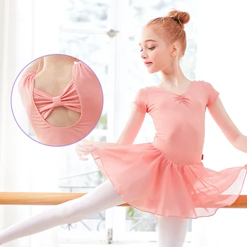 Baleto Suknelė Gimnastikos Triko Mergaitėms, Vaikams, trumpomis Rankovėmis Baleto Dancewear Šifono Sijonai Vaikams Bowknot Šokių Triko