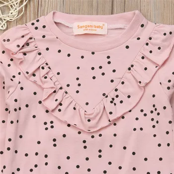 Bamblys Vaikams Baby Girl Drabužiai Pynimas Dot marškinėliai Topai Kelnės, Antblauzdžiai Kids Pink 2vnt Drabužių Komplektus 1-6Years