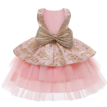Bamblys mergytę Kūdikį Nėriniai Siuvinėjimo Suknelė Baby Girl Vestuvių Suknelė Vintage Court Vaikai Suknelė Baby Princess Pirmąjį Gimtadienį
