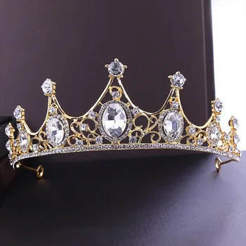 Baroko Aukso Krištolo Rožančiai ir Karūnos diadema corona Royal Queen Princesė Vestuvių Nuotaka Noiva Mergina Vestuvių Plaukų Aksesuarai