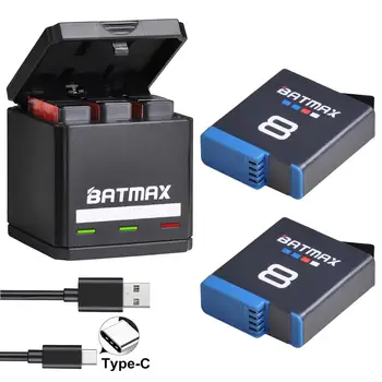 Batmax 1860mAh, dėl GoPro 8 GoPro hero 8 akumuliatoriaus +USB Triple įkroviklis, dėžutė su C Tipo uosto Gopro hero 8 Veiksmo Kameros