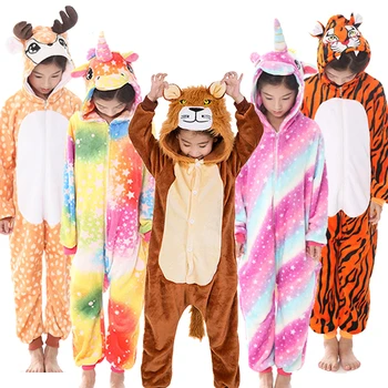 Berniukas, Mergaitė Pižama Vienaragis Žiemos Vaikai Pižama Animacinių Filmų Gyvūnų Liūtas Onesie Kigurumi Pižamos Vaikams Su Gobtuvu Kūdikiui Sleepwear Jumpsuit