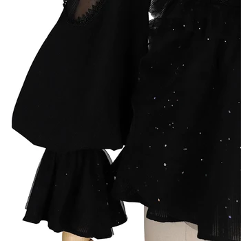 Black Lolita Palaidinė Gotikos Derliaus Stovėti Apykakle ilgomis Rankovėmis Marškinėliai pagal YLF