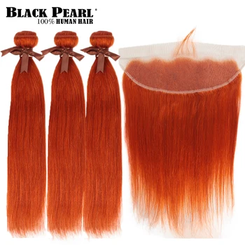 Black Pearl Oranžinės Spalvos Susiejamos Su Priekinės Tiesiai Remy Plaukų Ryšulėlius Trumpauodegės Brazilijos Plaukų Pynimas Skaičius 2/3 Ryšulius Su Priekinės