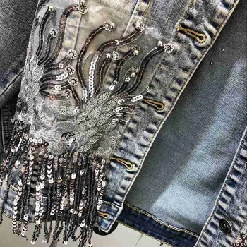 Blizgučiai kutas siuvinėjimo džinsinio striukė moterims ilgomis rankovėmis mados 2019 naują atvykimo