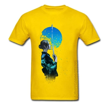 Blue Moon Japonų Geiša Samurajus Juokinga Vyrų marškinėliai Cool Dizaino trumpomis Rankovėmis Megztiniai Geltona Moterys Kariai Rebel Marškinėliai