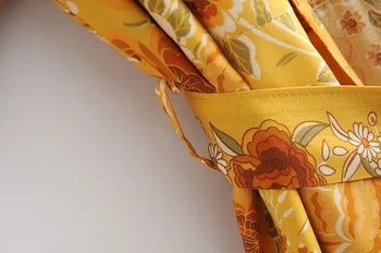 Bohemija V kaklo Aukso Gėlių Spausdinti Maxi Ilgio Kimono Megztinis Etninės Moterų Jungiamąją iki Lankas Varčias Marškinėliai BOHO Prarasti Palaidinė Viršūnės