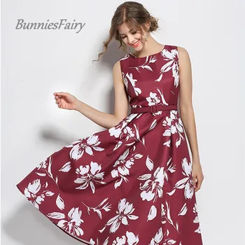 BunniesFairy 2017 m. Vasaros Įžymybė įkvėpė Senovinių Gėlių Spausdinti juostinės Big Swing Suknelė Aukšto Juosmens Feminina Vest Skraiste, Vestidos