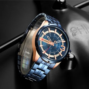 CURREN Blue Men ' s Watch Mados Unikalaus Dizaino Laikrodžiai Nerūdijančio Plieno Juosta Kvarciniai Laikrodžiai Top Brand Prabangos Žiūrėti Vyrų Reloj
