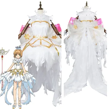 Cardcaptor Sakura:Išvalyti Kortelę Sakura Cosplay Kostiumų Sakura Kinomoto Snow Angel Dress Helovinas Karnavalas Cosplay Kostiumas