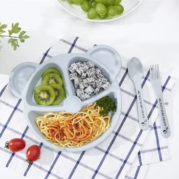 Cartoon vaikų vakarienė plokštės šaukštas šakutė kviečių šiaudų valgyti kūdikiui maitinti mokymo darželį rudenį atsparumas stalo įrankiai rinkinys