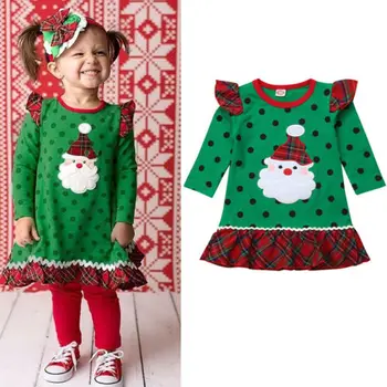 Citgeett Kūdikių Merginos Kalėdų Santa Dress Kostiumai, Žalia kropkowany Princesė Rudens Drabužių Šalies 0-6Y