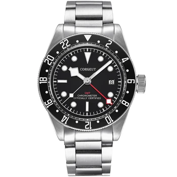 Corgeut Prabangos Prekės ženklo Vyras Laikrodžiai lume Schwarz Bay GMT Automatinė Karinės Sporto Plaukti Laikrodis Mechaninis Laikrodis