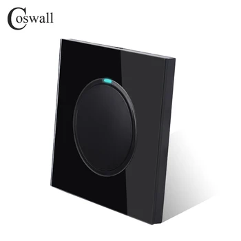 Coswall 1 Gaujos 1 Būdas Atsitiktiniai Spauskite On / Off Sienų apšvietimo Jungiklis Su LED Indikatorius Riteris Black Crystal Grūdinto Stiklo Skydelis