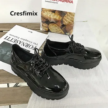 Cresfimix zapatos de mujer paauglys kietas pu odos stabdžių sistema plokščia platforma batai moterų mados aukštis padidėjo batai a3513