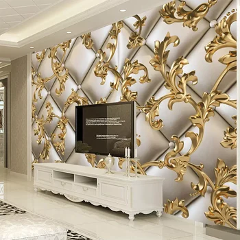 Custom Sienų Tapetai, 3D Minkštą, Paketą Aukso Modelis Europos Stiliaus Kambarį, TV Foną, Sienos Dokumentų Namų Dekoro Gėlių