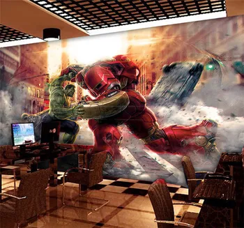Custom animacinių filmų 3D Marvel Herojus Lygos Anime Hulk Freskos Miegamojo Tapetai Geležinis Žmogus Tapetai Viešbutis Temą langelį Dekoratyvinis dažymas