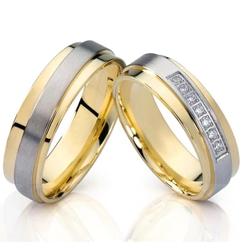 Cz stone aukso vestuvinius moterų pora vestuvių žiedai pagal užsakymą pagaminti iš nerūdijančio plieno piršto žiedą anel de ouro bague mariage anillos