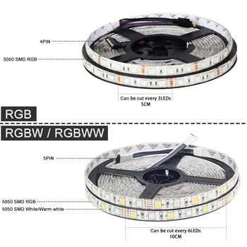 DC12V LED Juostelės nustatyti, 5m/10m/15m/20m led juosta 5050 RGB RGBW RGBWW 60LEDs/m 5m/daug LED Lankstus Šviesos Juostelės