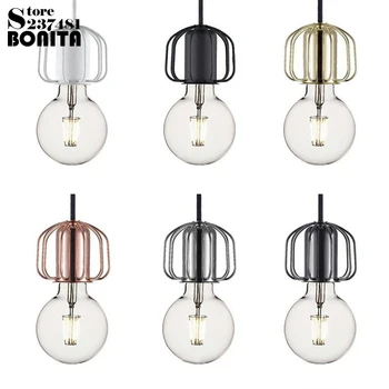 Danijos dizaino Šiuolaikinės Mažų kabo žibintai miegamojo Mažas geležies narve laido priedai veltiniams, vilna lempa Edison Lemputės droplight palėpė