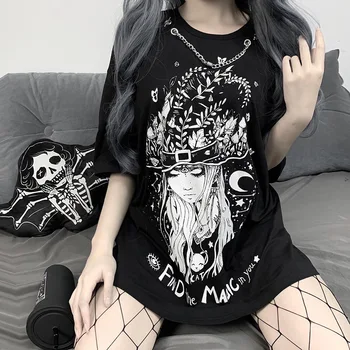 Dark Gothic punk negabaritinių marškinėliai Prarasti Streetwear Harajuku Spausdinti 2020 metų Vasaros Moterų Mados Atsitiktinis Marškinėlius