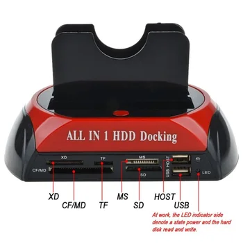 Daugiafunkcinis HDD Docking Station Dual USB 2.0 2.5/ 3.5 Colių IDE, SATA Išorinis HDD Dėžutės Standžiojo Disko Gaubto Kortelių Skaitytuvas