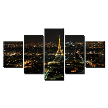 Dekoro Namai, Drobė Meno, Šiuolaikinių HD 5 skydelis paryžiaus Eifelio Bokštas pastatas night scene Modulinės Plakatai Tableau Sienos Nuotraukos, Paveikslai