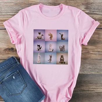 Devyni Mielas Kačiukai, Print T-Shirt Moterims 2020 Metų Vasaros Mielas Atsitiktinis O-Kaklo Marškinėlius Harajuku Estetinės Mados Juokinga Stiliaus Viršūnes Marškinėliai