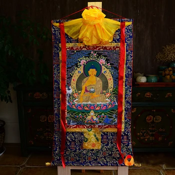Didmeninė Budistų reikmenys-87CM dideles -Budizmas NAMŲ SIENŲ Dekoras MENO šilko Sakyamuni Budos Thang-ga Thangka Buda tapyba