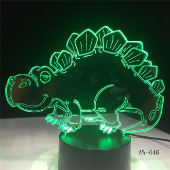 Dinozaurų Modelio 3D iliuzija LED Nakties Šviesos 7Color Produkto šviesos Palieskite Mygtuką 