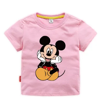 Disney mergina T-shirt apvalus kaklas reguliariai Mickey Mouse modelio medvilnės patogus namo mokykla undershirt vaikams universalus T-shirt