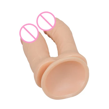 Dviejų galvučių Dildo Dual Realistiškas Penis su Siurbimo Taurės Moterų Lesbiečių Masturbacija Lankstus Vibratorių Moterų G Spot Sekso Žaislas