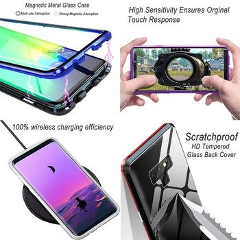 Dviguba Šoninio Stiklo Magnetinės Metalo Case For Samsung Galaxy S8 S9 S10 Plius S20 Ultra Pastaba 9 10 A10 A50 A70 A11 A51 A71 A91 M31 Atveju