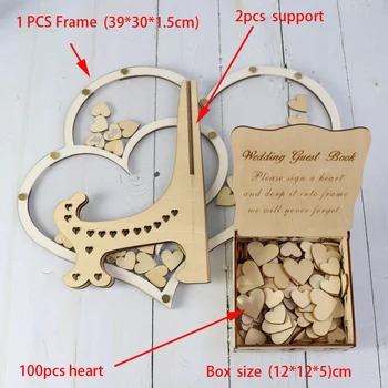 Dvigubo Širdies formos Vestuvių svečių knyga Apdailos Kaimiškas Saldaus Širdies Drop box Vestuvių drop box 3D Svečių medinėje dėžutėje