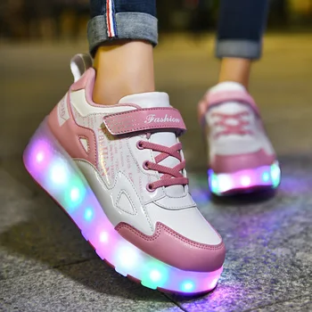 Dydis 28-43 Vaikų Ritinio Skate Batai Su LED Žibintai, USB Įkrauti Šviesos Sportbačiai ant Ratų, Vaikų Berniukų, Mergaičių Žėrintis Batai