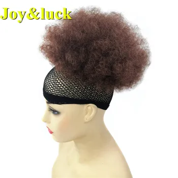 Džiaugsmas&sėkmės Afro Garbanotas Chignon už juodaodžių Moterų Plaukų Bun Sintetinių Garbanotas Perukas plaukai surišti į uodegą su Clip Aukštos Sluoksniuotos Ombre Rudos Spalvos