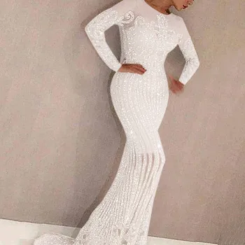 Elegantiškas Ilgas Mermaid Dress Moterų Balta Mados Blizgučiais Prabanga Seksualus Bodycon Vakare Šalis Suknelės Vestidos