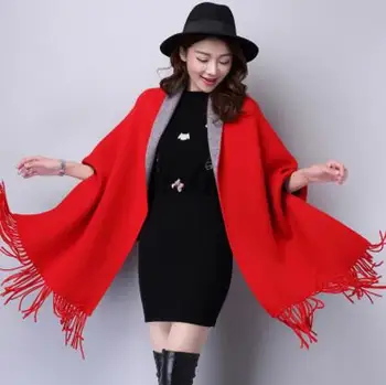 Elegantiškas Moteris, Susagstomi Megztiniai Megztiniai 2020 Mados Kutai Skara Moterų Rudenį, Žiemą Šiltas Ilgas Megztinis Poncho Mezgimo Wrap Sūpynės