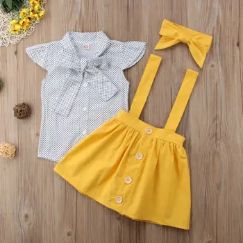 Emmababy Bamblys Vaikams, Kūdikių, Mergaičių drabužiai nustatyti dot bowT-marškinėliai Topai+bendra mygtuką Sijonas 2VNT Rinkiniai