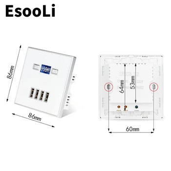 EsooLi Aukštos Kokybės 4-PORT greitas įkroviklis, naudojimo namuose lizdo Maitinimas USB Elektros tinklo Lizdo 86*86mm 4000MA