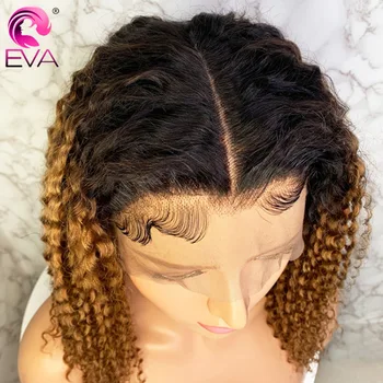 Eva Ombre Spalvoti Šviesūs Garbanoti Žmogaus Plaukų Peruką Prieš nupeštos 13x6 Nėriniai Priekiniai Perukas Su Kūdikio Plaukų Brazilijos Remy Plaukai Balinti Mazgai