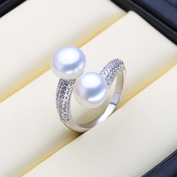 FENASY Natūralių Gėlavandenių Perlų Žiedai Naujas Mados Sidabro Spalvos Kelių Sluoksnių Cirkonis Šalies Reguliuojamas Žiedai Moterims Didmeninės