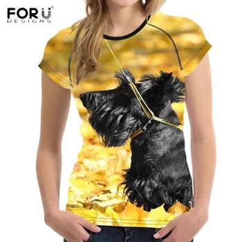 FORUDESIGNS 3D Škotijos Terjeras Atspausdinta Marškinėliai Moterims Juokingas Šunų T-shirt Paauglių Vasaros Tees Moterys Kawaii Drabužių Viršūnės